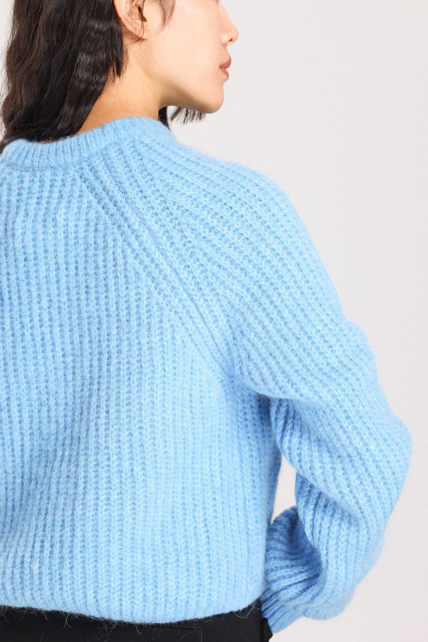 Janet Ribbed Alpaca wool  Knit Cardigan - Sky