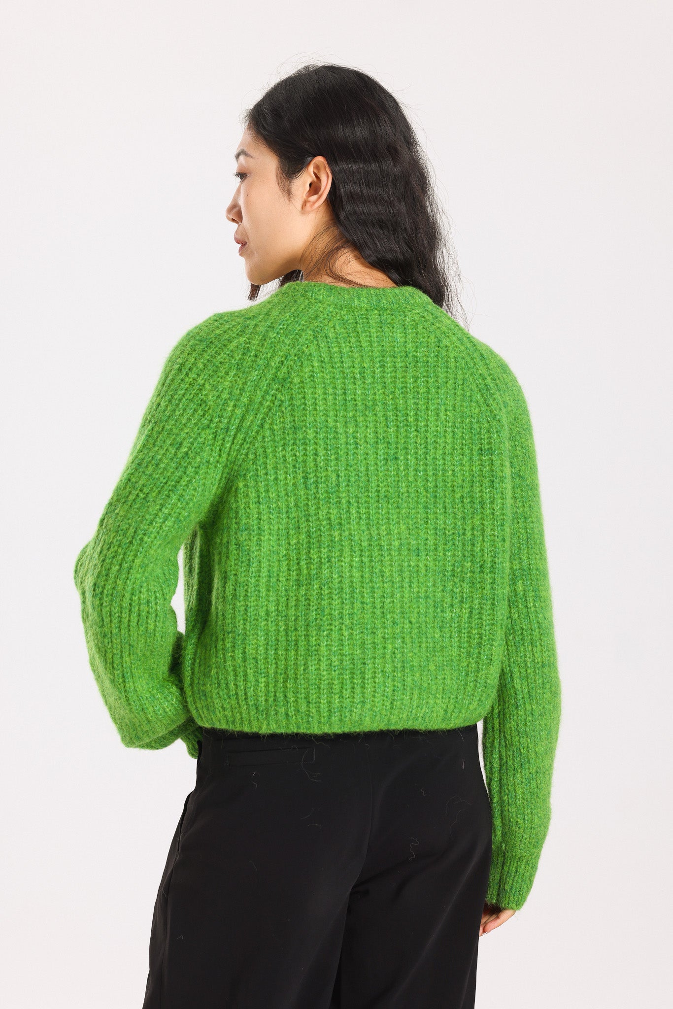 Janet Ribbed Alpaca wool  Knit Cardigan - Green