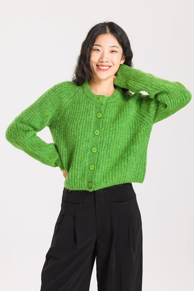 Janet Ribbed Alpaca wool  Knit Cardigan - Green