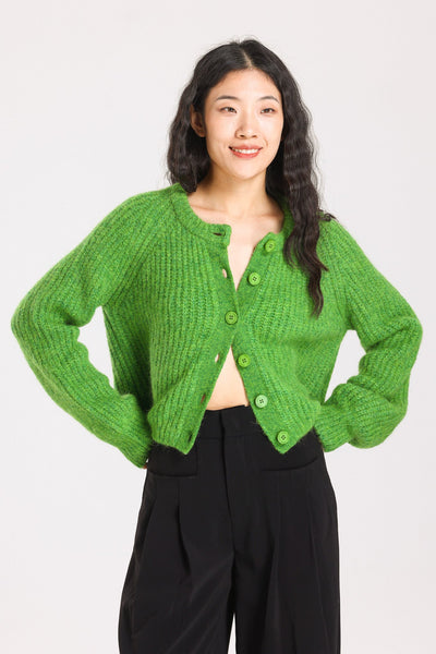 Janet Ribbed Alpaca wool  Knit Cardigan - Green