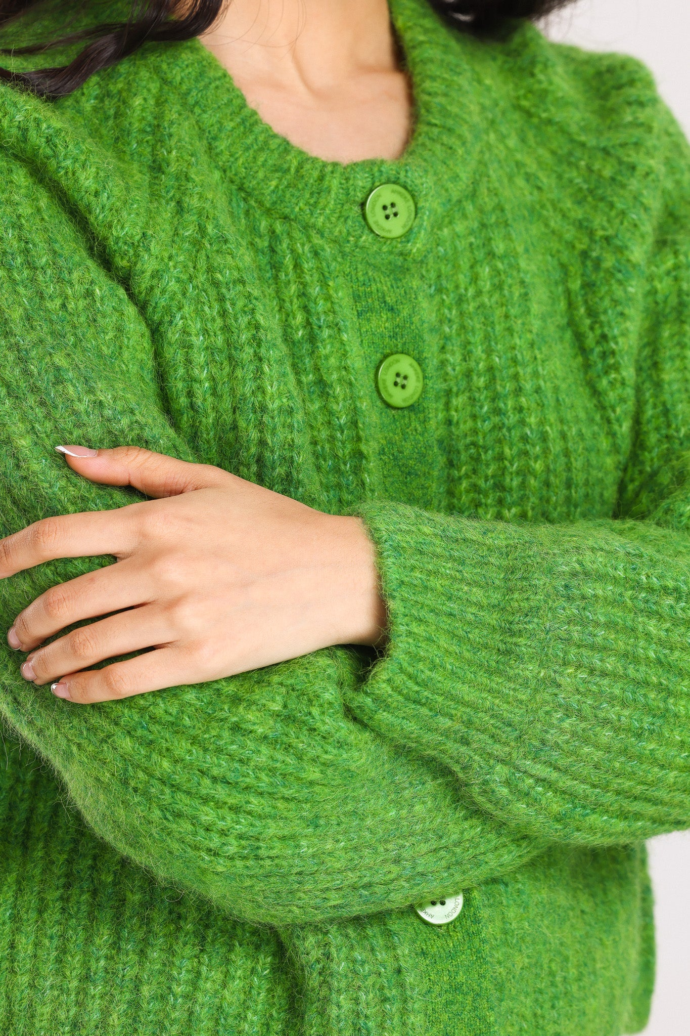 Janet Ribbed Alpaca wool  Knit Cardigan - Green