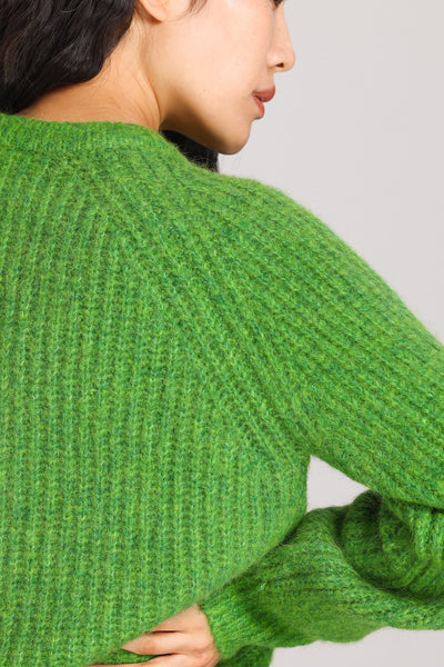 Janet Ribbed Alpaca wool  Knit Cardigan - Green