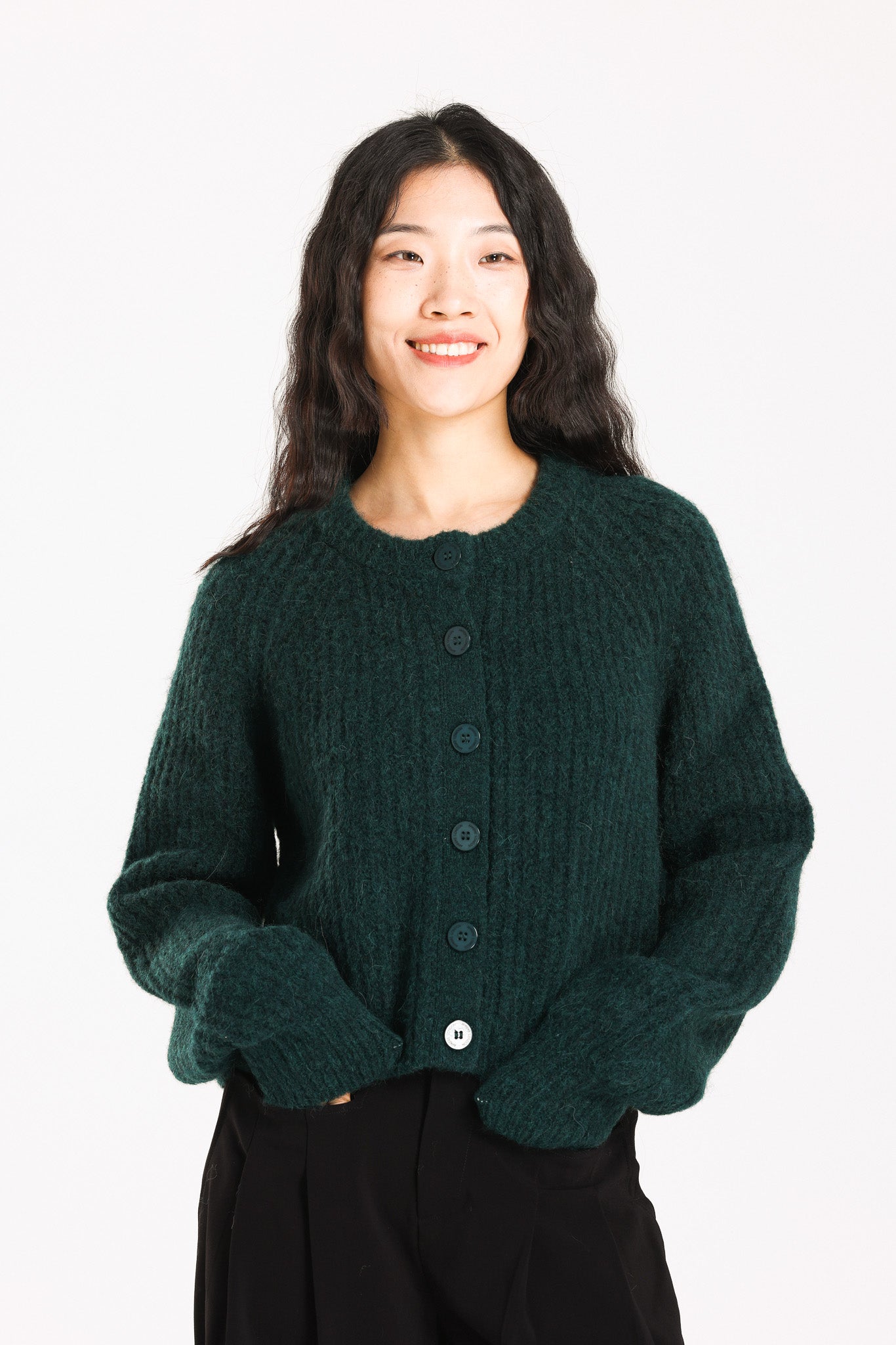 Janet Ribbed Alpaca wool  Knit Cardigan  - Forest