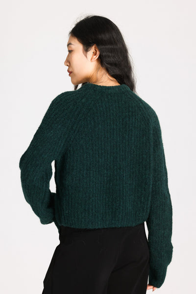 Janet Ribbed Alpaca wool  Knit Cardigan  - Forest