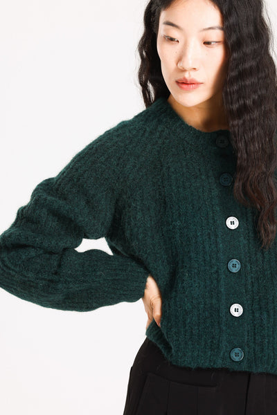 Janet Ribbed Alpaca wool  Knit Cardigan  - Forest