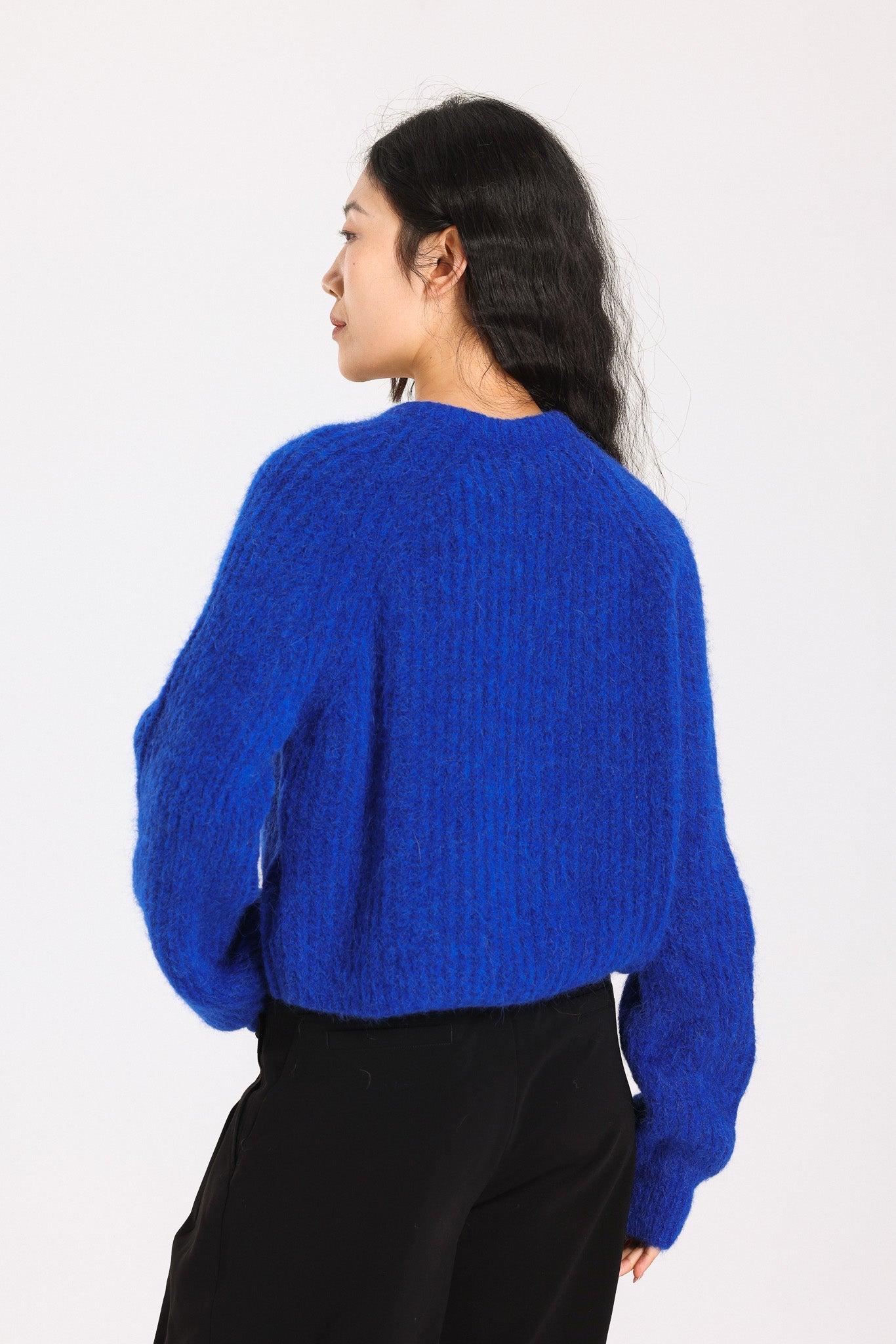 Janet Ribbed Alpaca wool  Knit Cardigan - Royal Blue