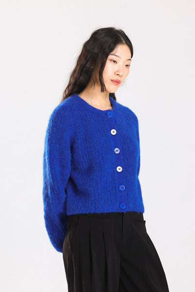 Janet Ribbed Alpaca wool  Knit Cardigan - Royal Blue