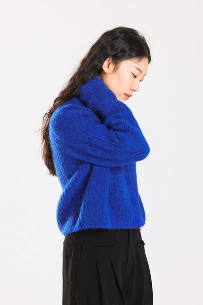 Janet Ribbed Alpaca wool  Knit Cardigan - Royal Blue