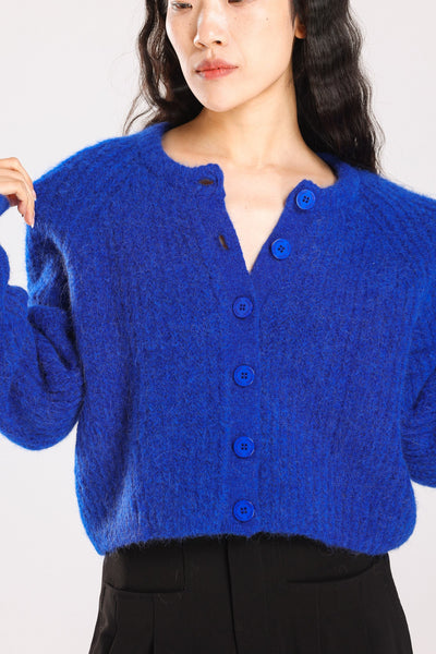 Janet Ribbed Alpaca wool  Knit Cardigan - Royal Blue