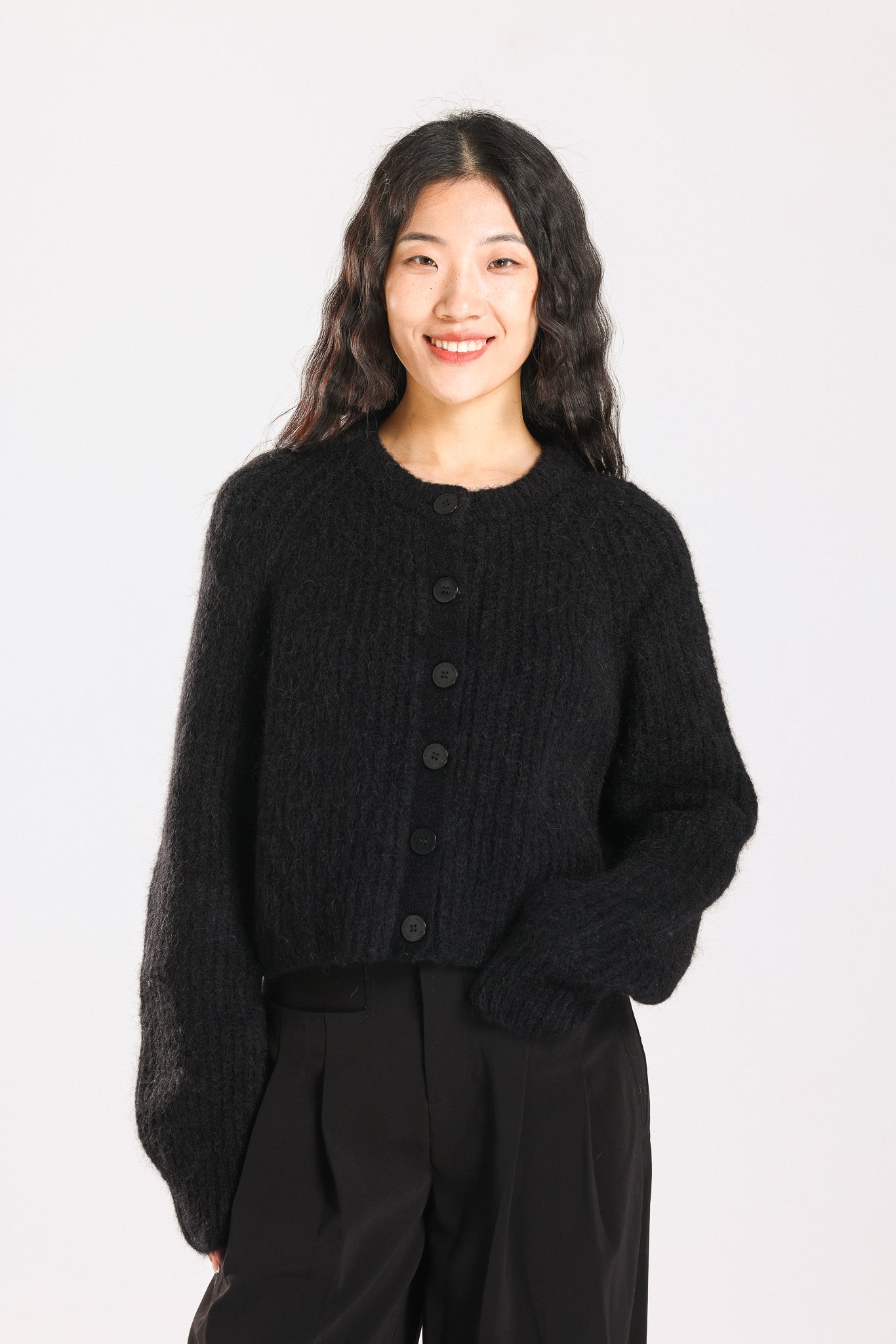 Janet Ribbed Alpaca wool  Knit Cardigan - Black