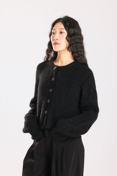 Janet Ribbed Alpaca wool  Knit Cardigan - Black