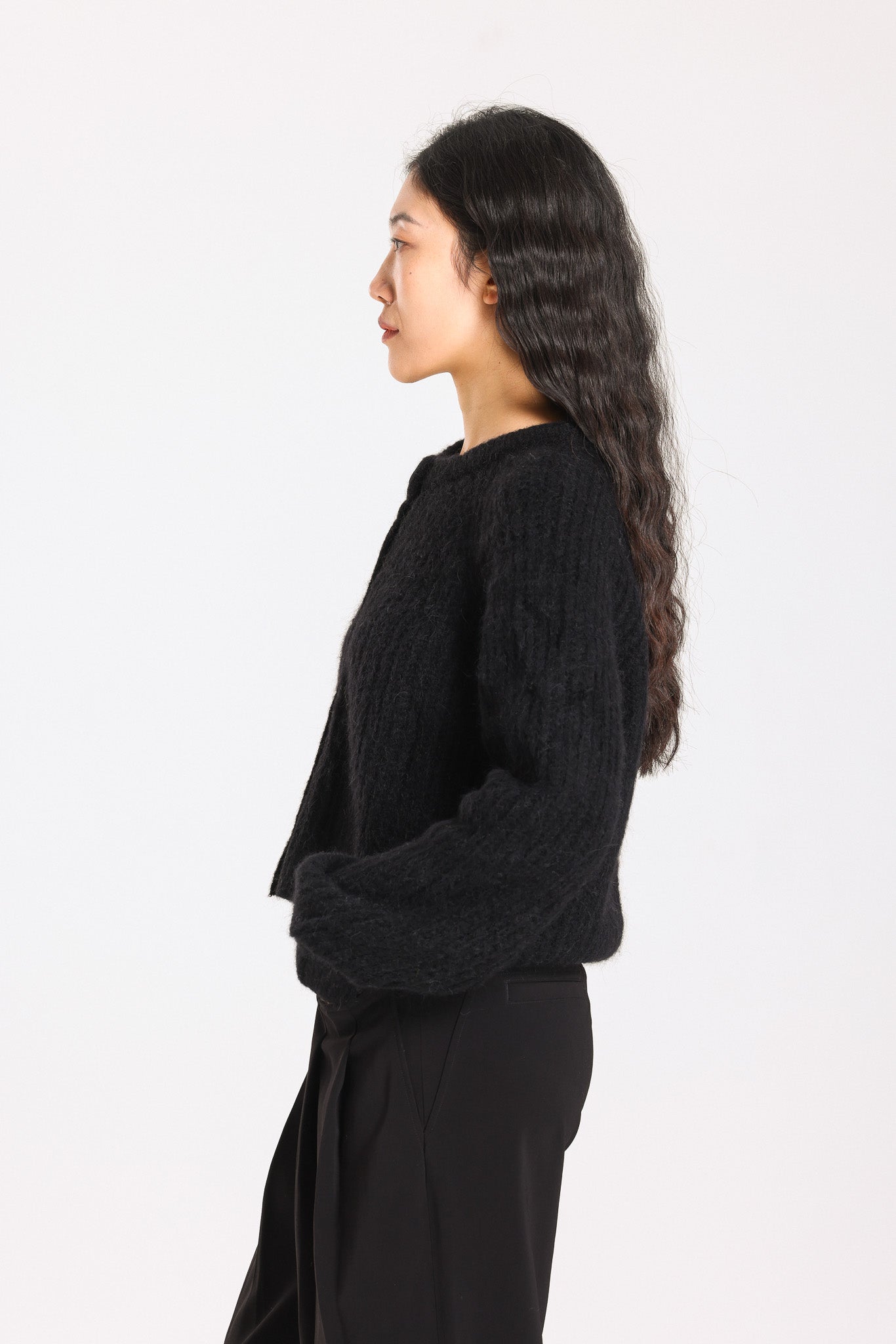 Janet Ribbed Alpaca wool  Knit Cardigan - Black