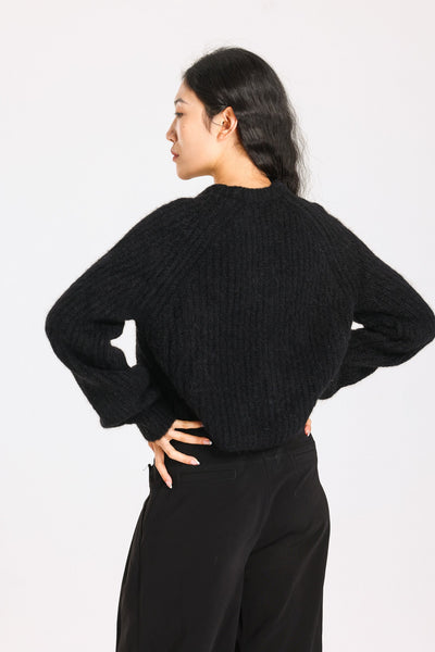 Janet Ribbed Alpaca wool  Knit Cardigan - Black