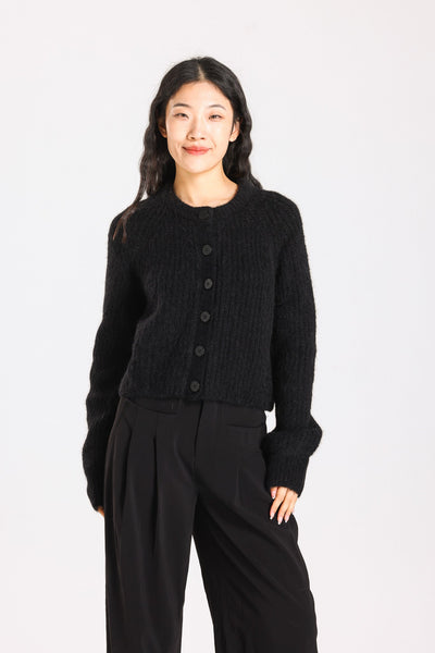 Janet Ribbed Alpaca wool  Knit Cardigan - Black