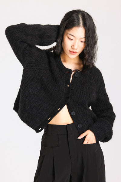 Janet Ribbed Alpaca wool  Knit Cardigan - Black