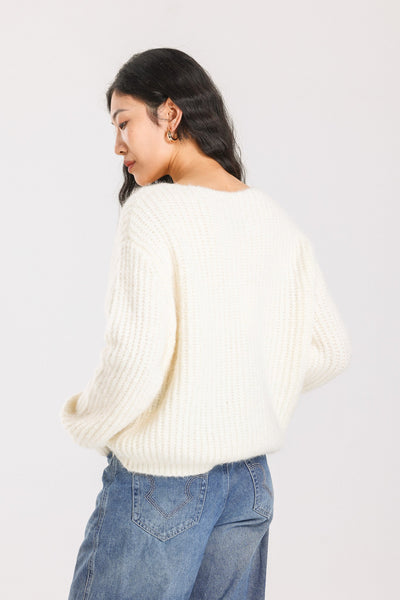 Immy V-neck Basic Alpaca wool  Knit Jumper - White