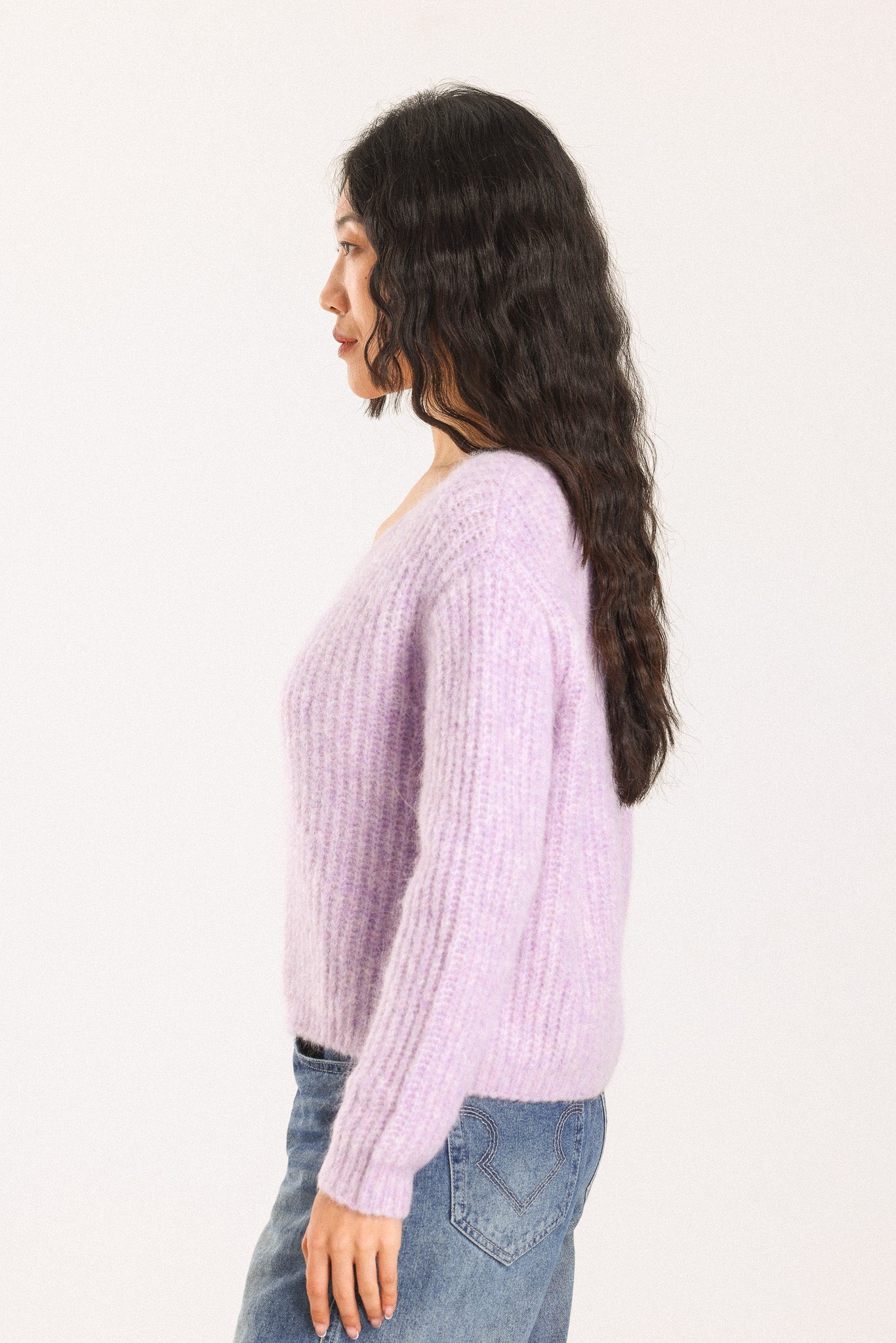 Immy V-neck Basic Alpaca wool  Knit Jumper - Purple