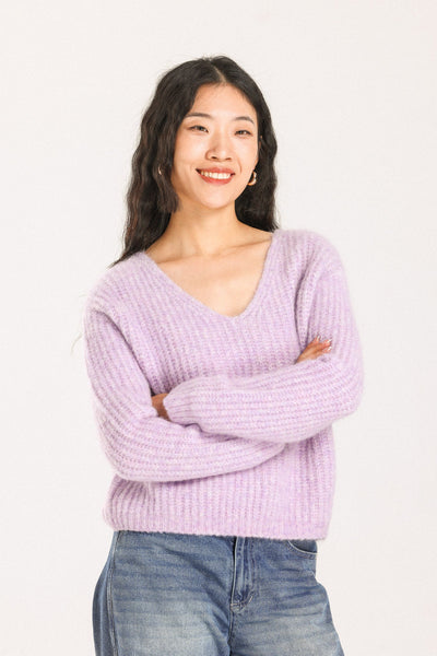 Immy V-neck Basic Alpaca wool  Knit Jumper - Purple