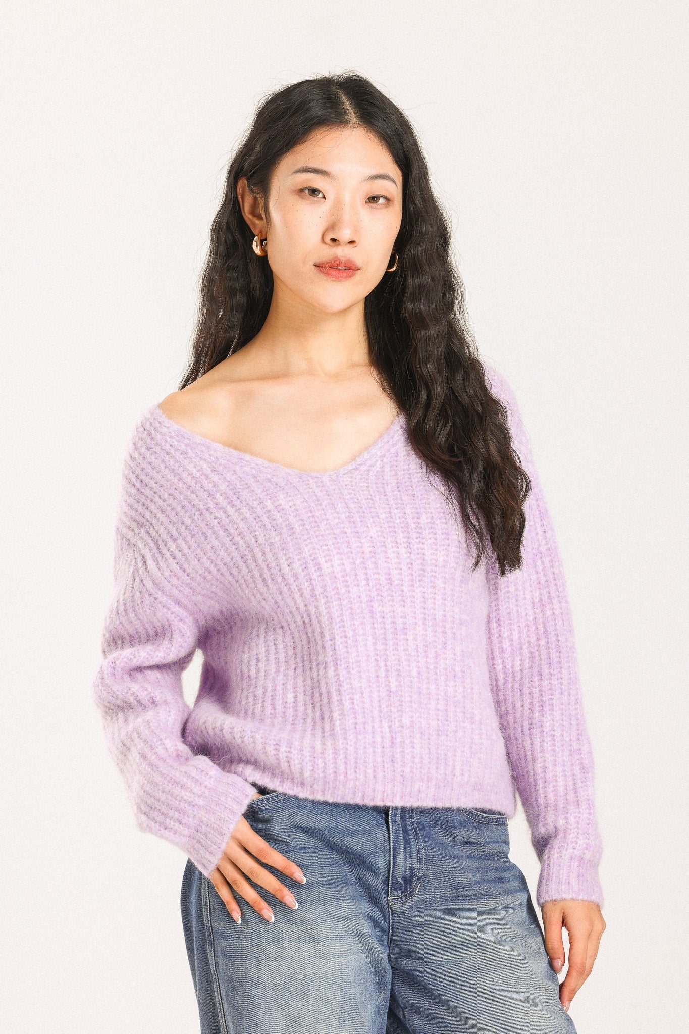 Immy V-neck Basic Alpaca wool  Knit Jumper - Purple