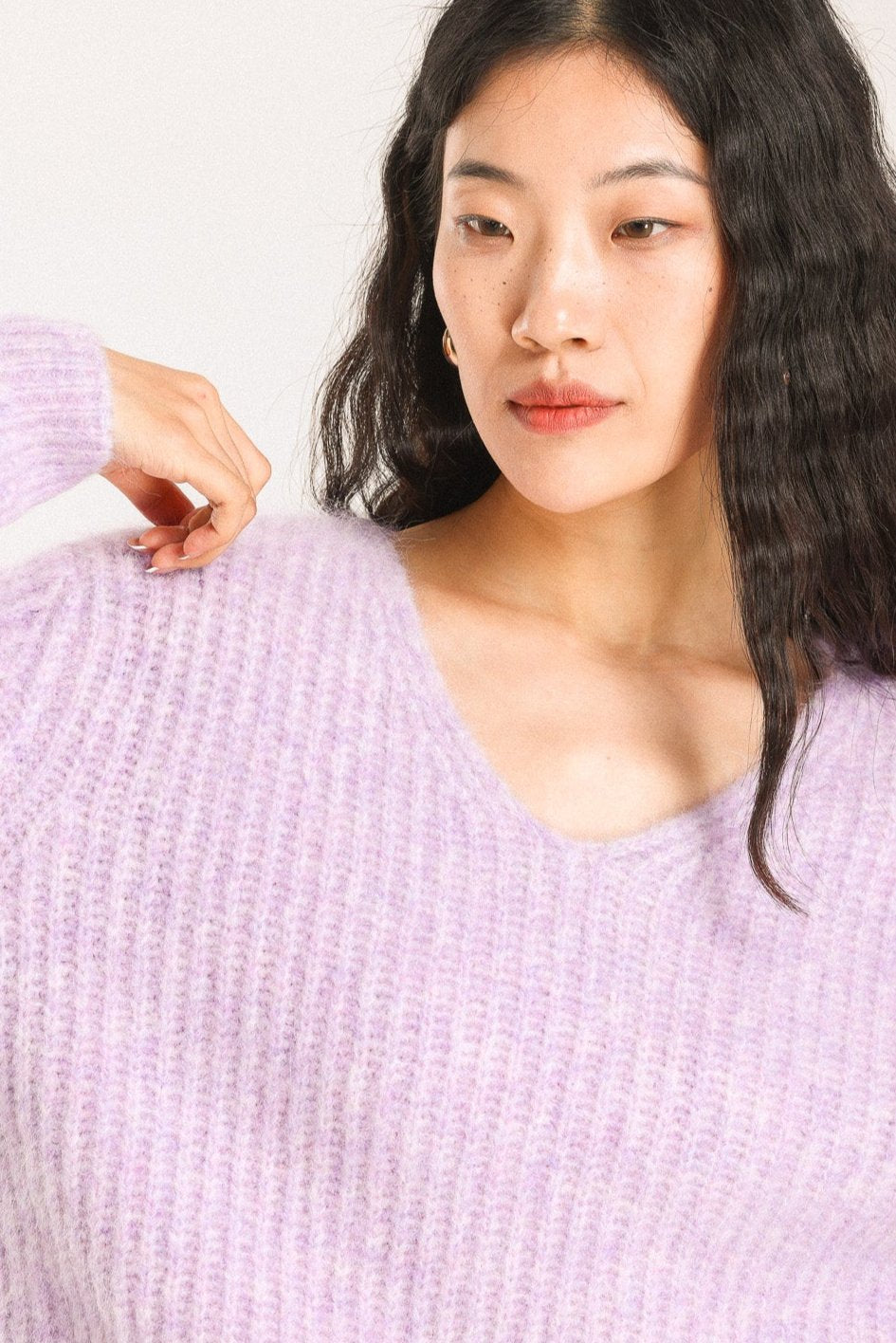 Immy V-neck Basic Alpaca wool  Knit Jumper - Purple