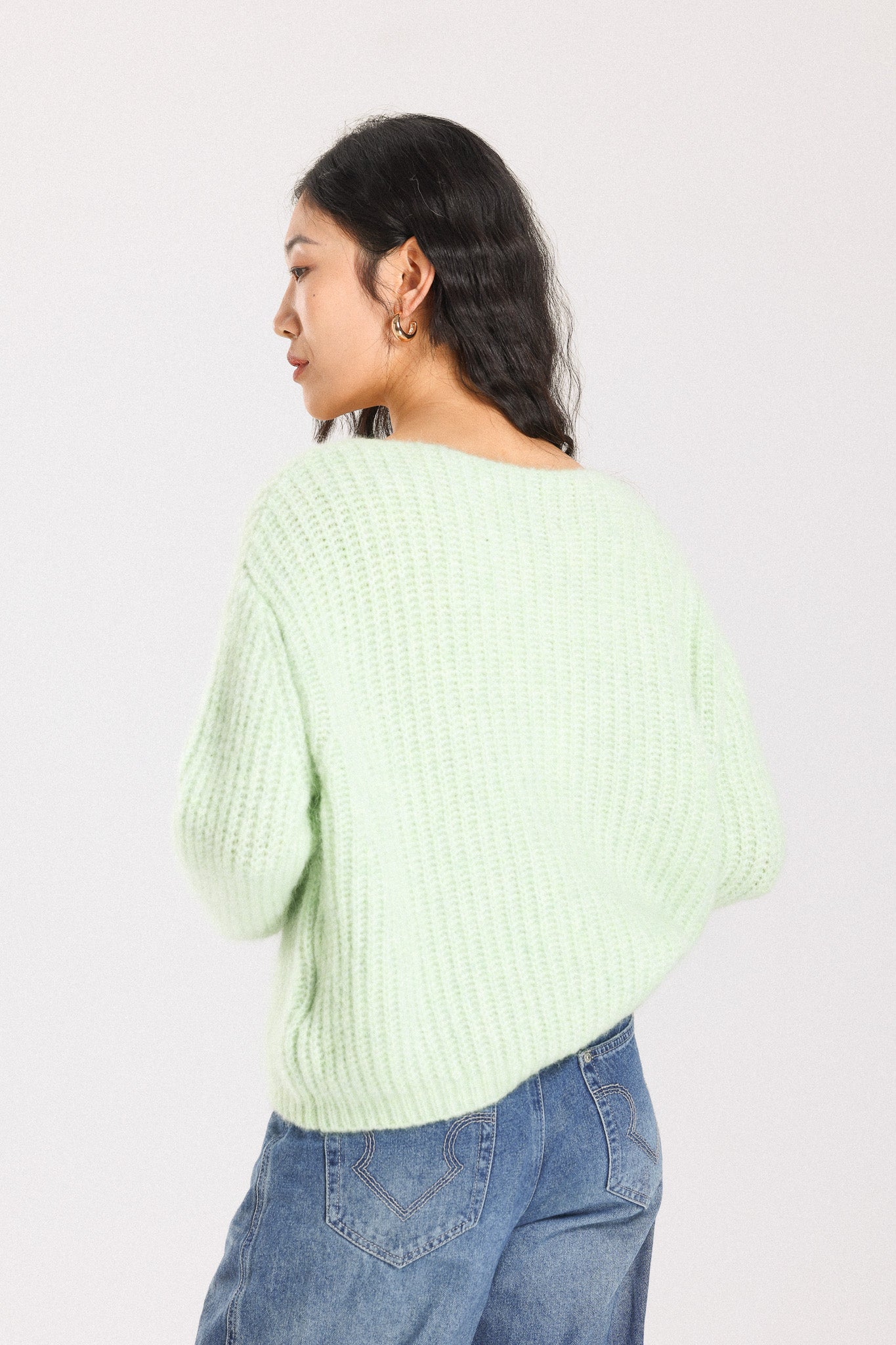 Immy V-neck Basic Alpaca wool  Knit Jumper  - Lime