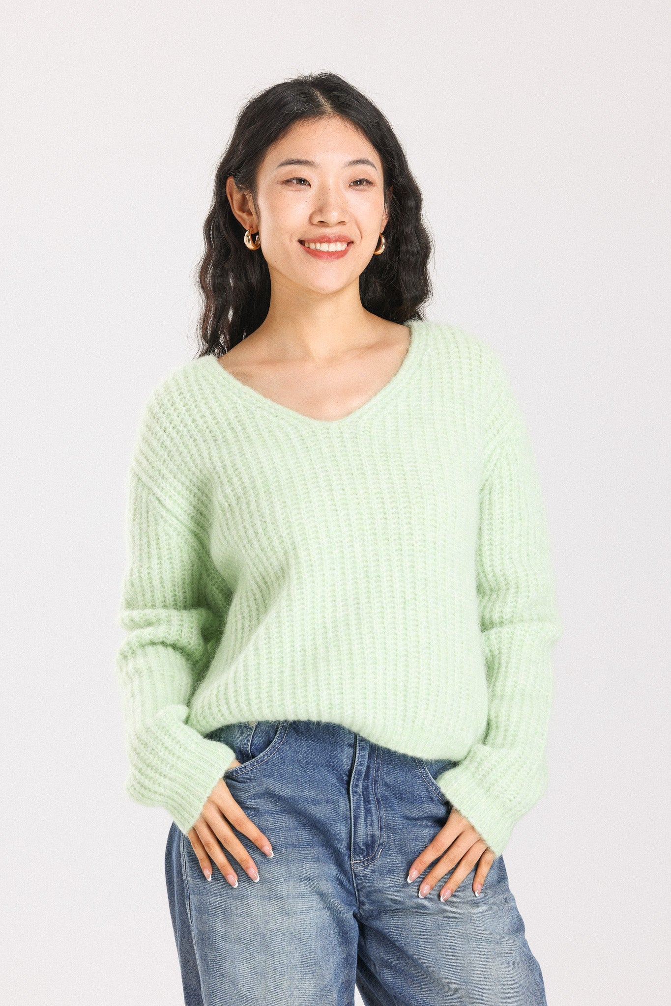 Immy V-neck Basic Alpaca wool  Knit Jumper  - Lime