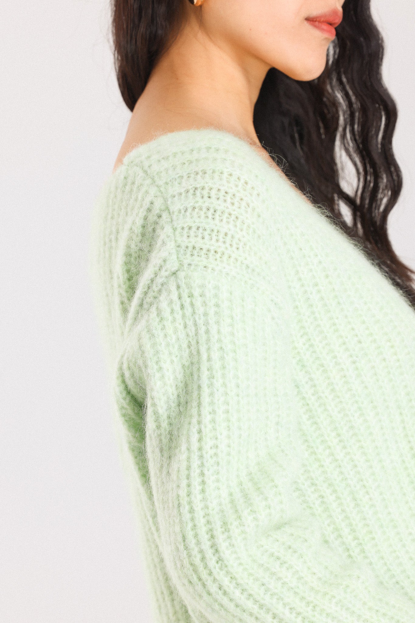 Immy V-neck Basic Alpaca wool  Knit Jumper  - Lime