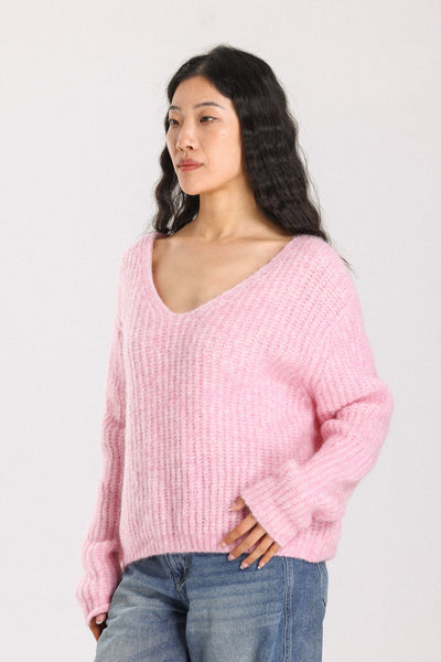 Immy V-neck Basic Alpaca Wool Knit Jumper - Pink