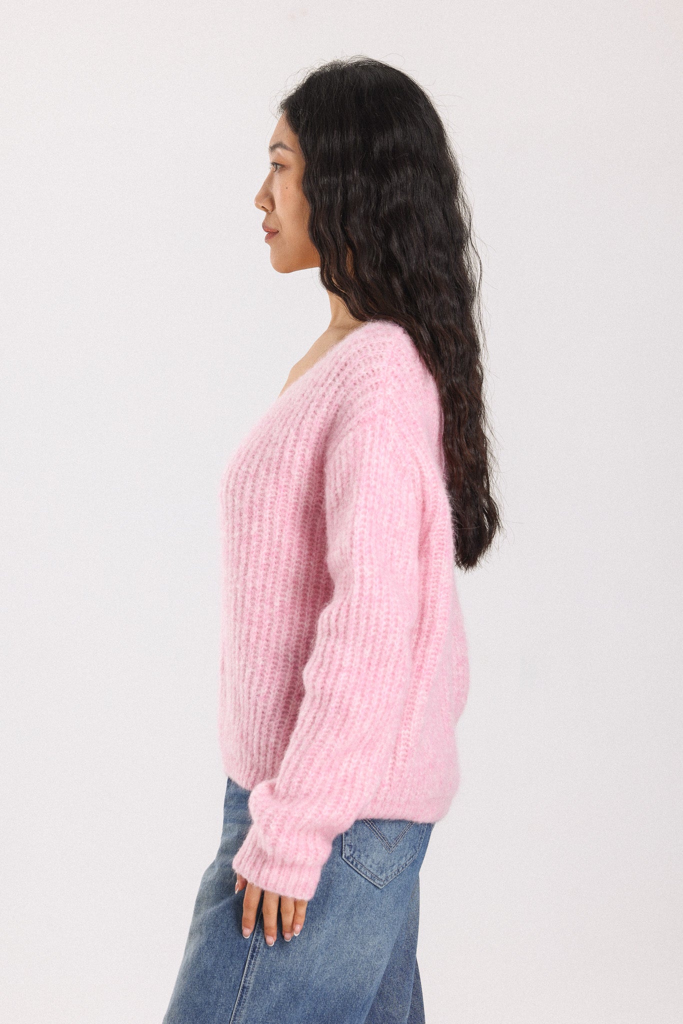 Immy V-neck Basic Alpaca Wool Knit Jumper - Pink