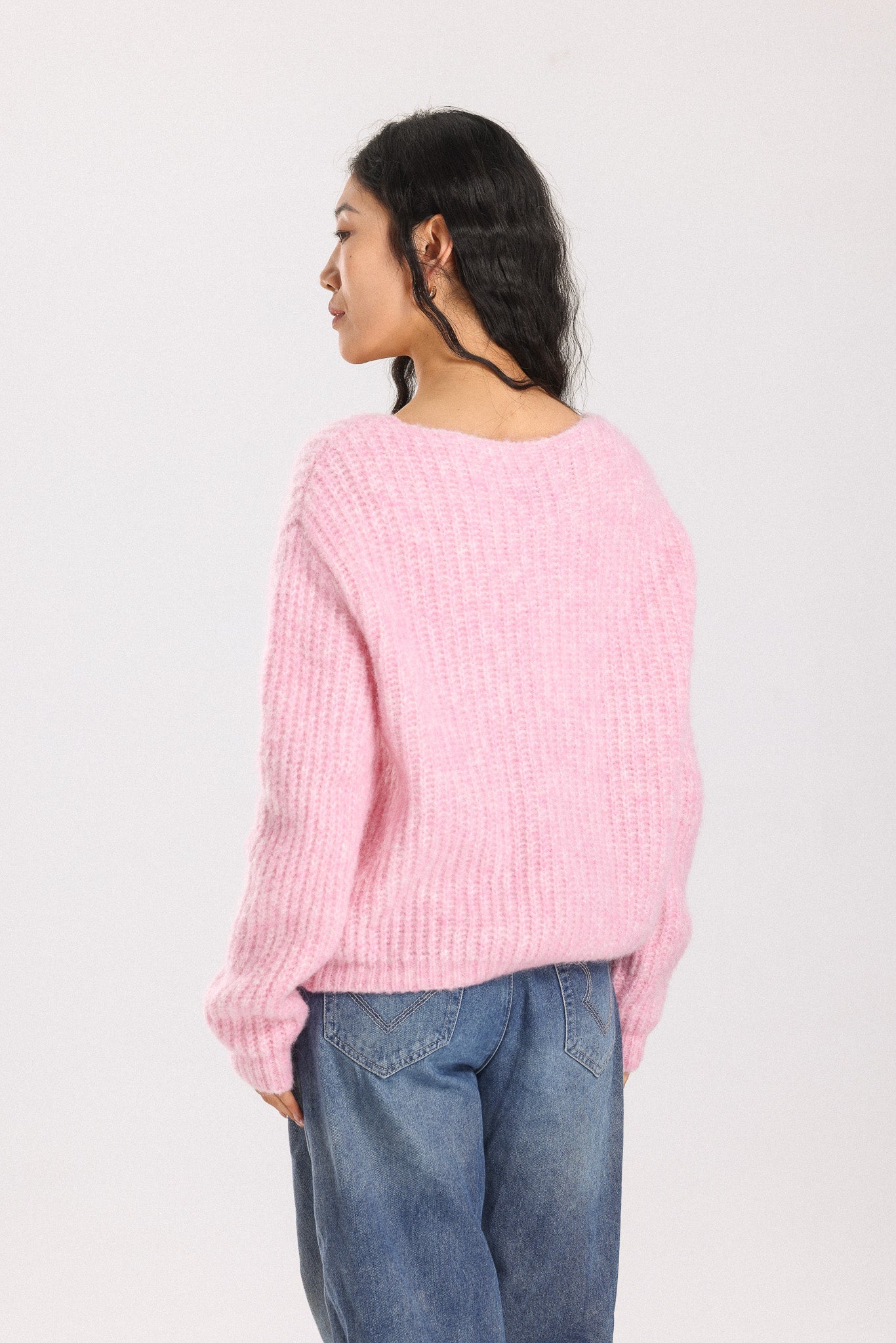 Immy V-neck Basic Alpaca Wool Knit Jumper - Pink