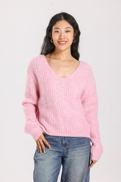 Immy V-neck Basic Alpaca Wool Knit Jumper - Pink