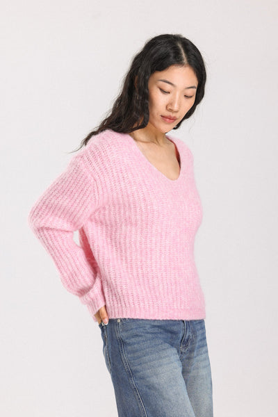 Immy V-neck Basic Alpaca Wool Knit Jumper - Pink