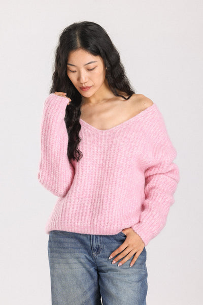 Immy V-neck Basic Alpaca Wool Knit Jumper - Pink