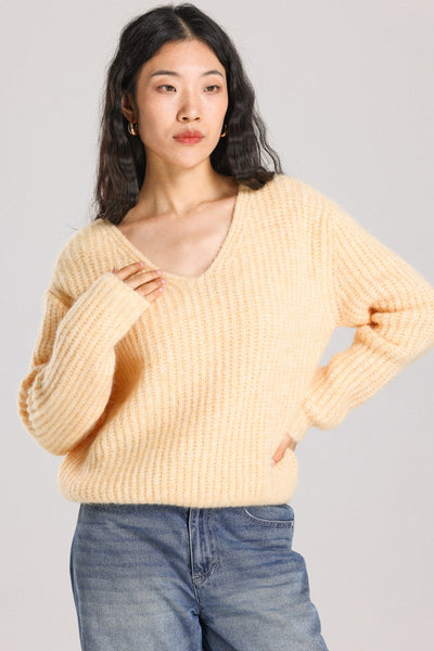 Immy V-neck Basic Alpaca Wool Knit Jumper - Yellow