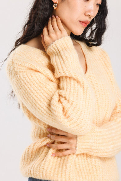 Immy V-neck Basic Alpaca Wool Knit Jumper - Yellow