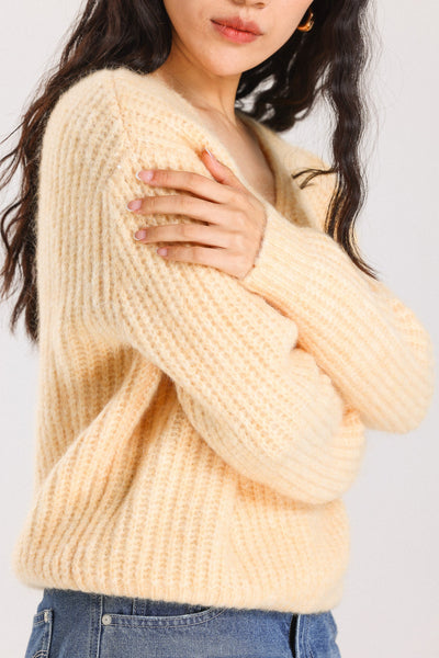 Immy V-neck Basic Alpaca Wool Knit Jumper - Yellow