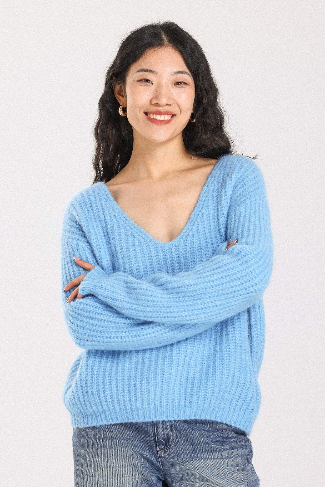 Immy V-neck Basic Alpaca Wool Knit Jumper - Sky