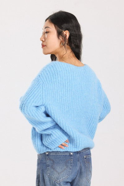 Immy V-neck Basic Alpaca Wool Knit Jumper - Sky