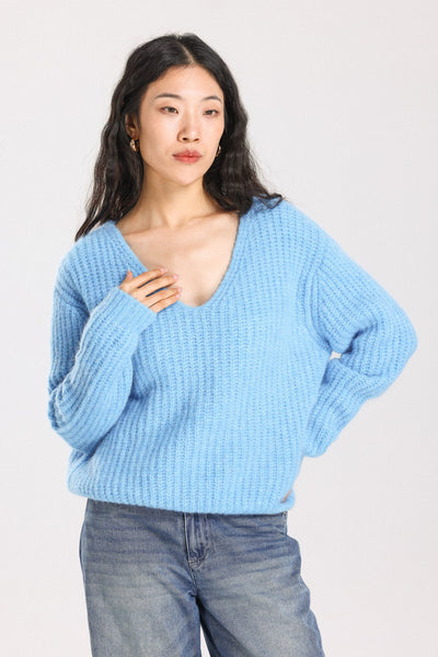 Immy V-neck Basic Alpaca Wool Knit Jumper - Sky