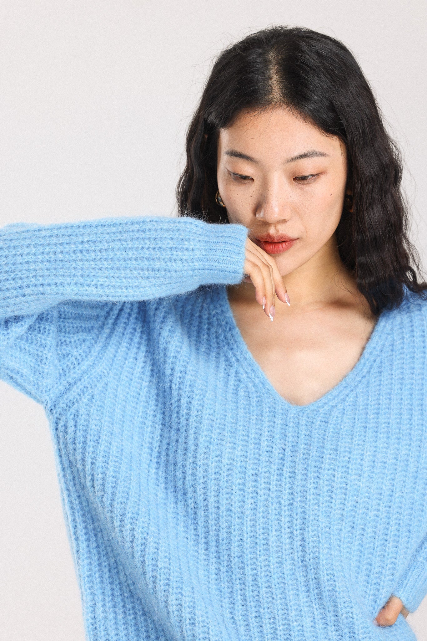 Immy V-neck Basic Alpaca Wool Knit Jumper - Sky