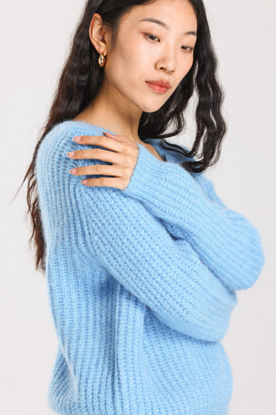 Immy V-neck Basic Alpaca Wool Knit Jumper - Sky