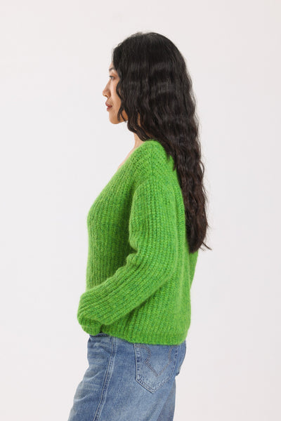 Immy V-neck Basic Alpaca wool  Knit Jumper - Green