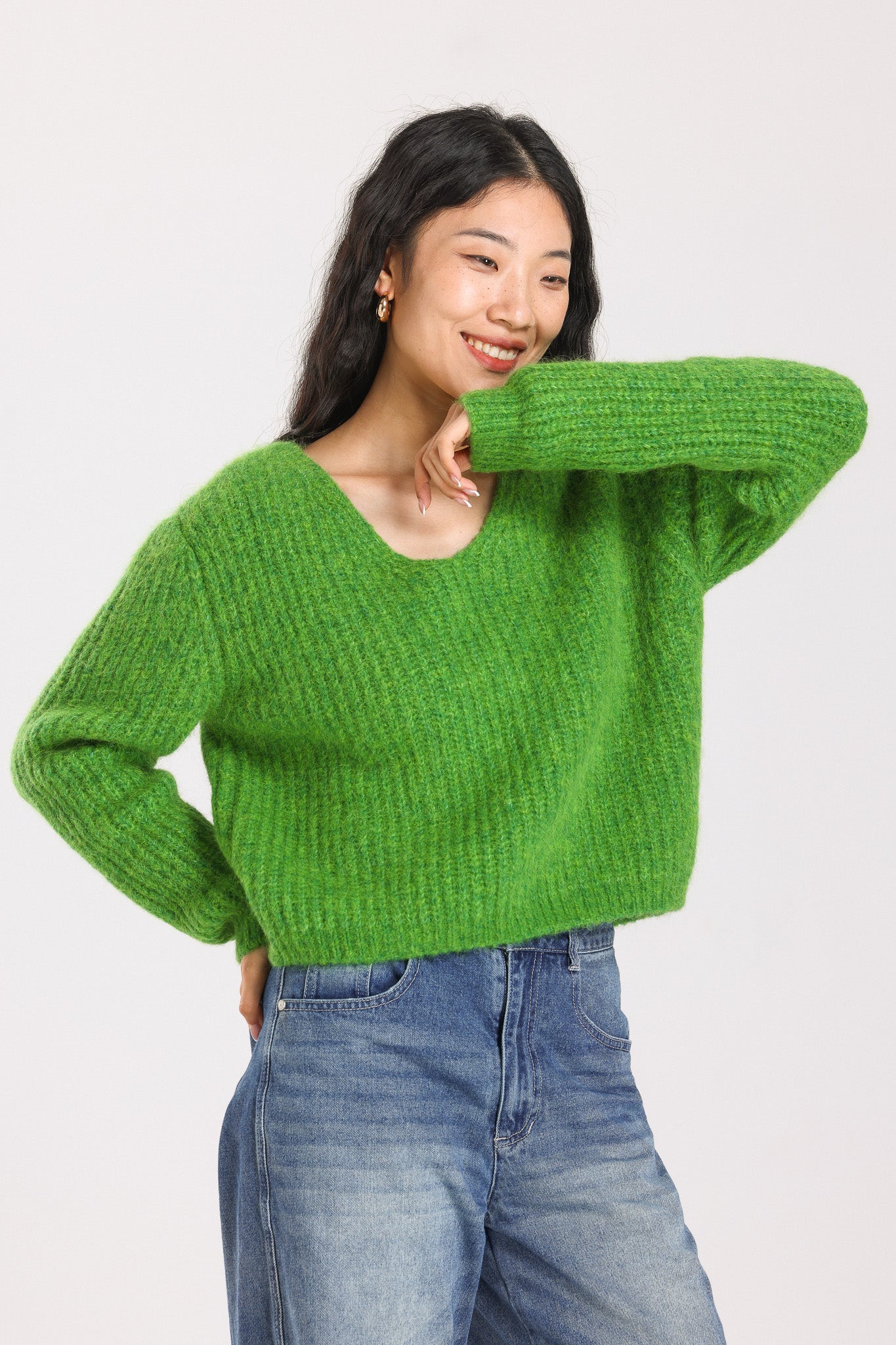 Immy V-neck Basic Alpaca wool  Knit Jumper - Green