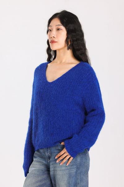 Immy V-neck Basic Alpaca wool  Knit Jumper - Royal Blue