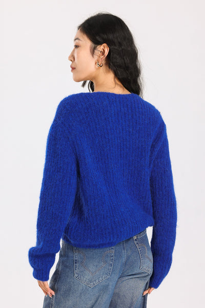 Immy V-neck Basic Alpaca wool  Knit Jumper - Royal Blue