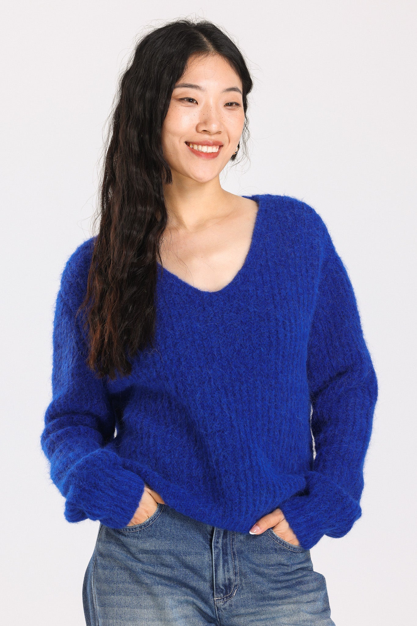 Immy V-neck Basic Alpaca wool  Knit Jumper - Royal Blue