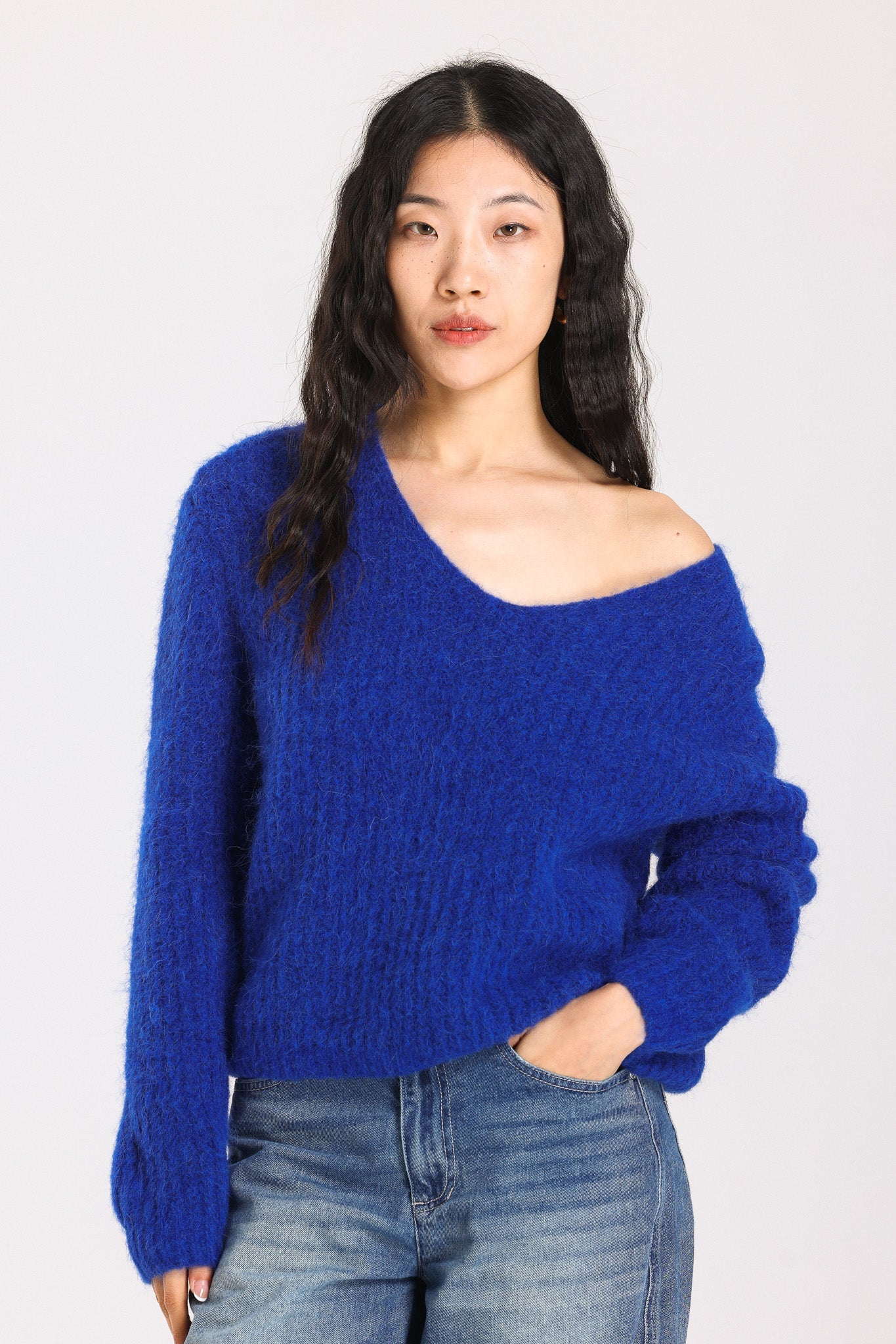 Immy V-neck Basic Alpaca wool  Knit Jumper - Royal Blue