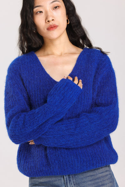 Immy V-neck Basic Alpaca wool  Knit Jumper - Royal Blue