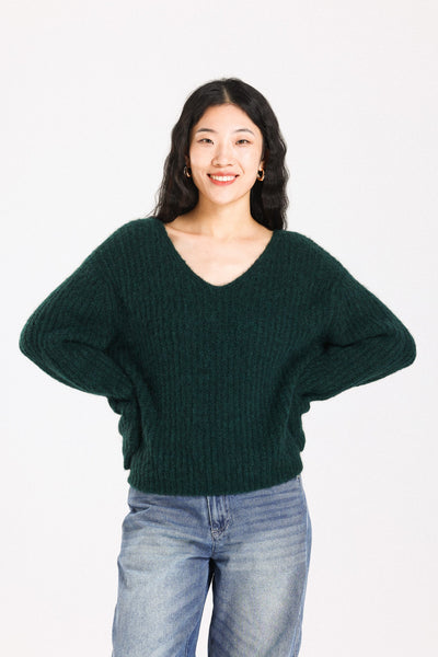 Immy V-neck Basic Alpaca Wool Knit Jumper  - Forest