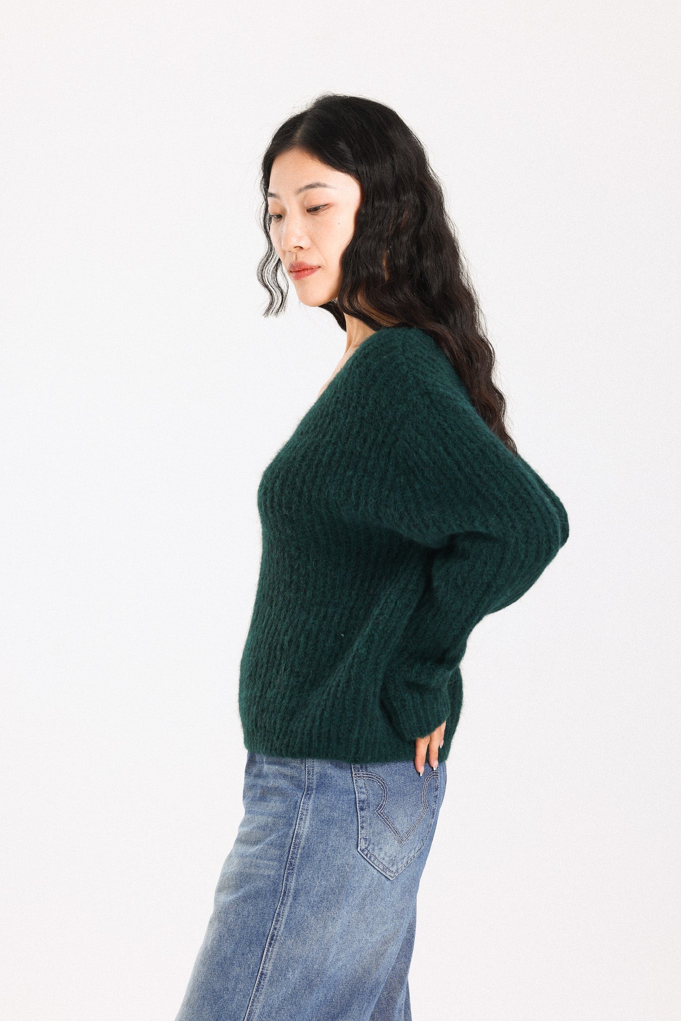 Immy V-neck Basic Alpaca Wool Knit Jumper  - Forest